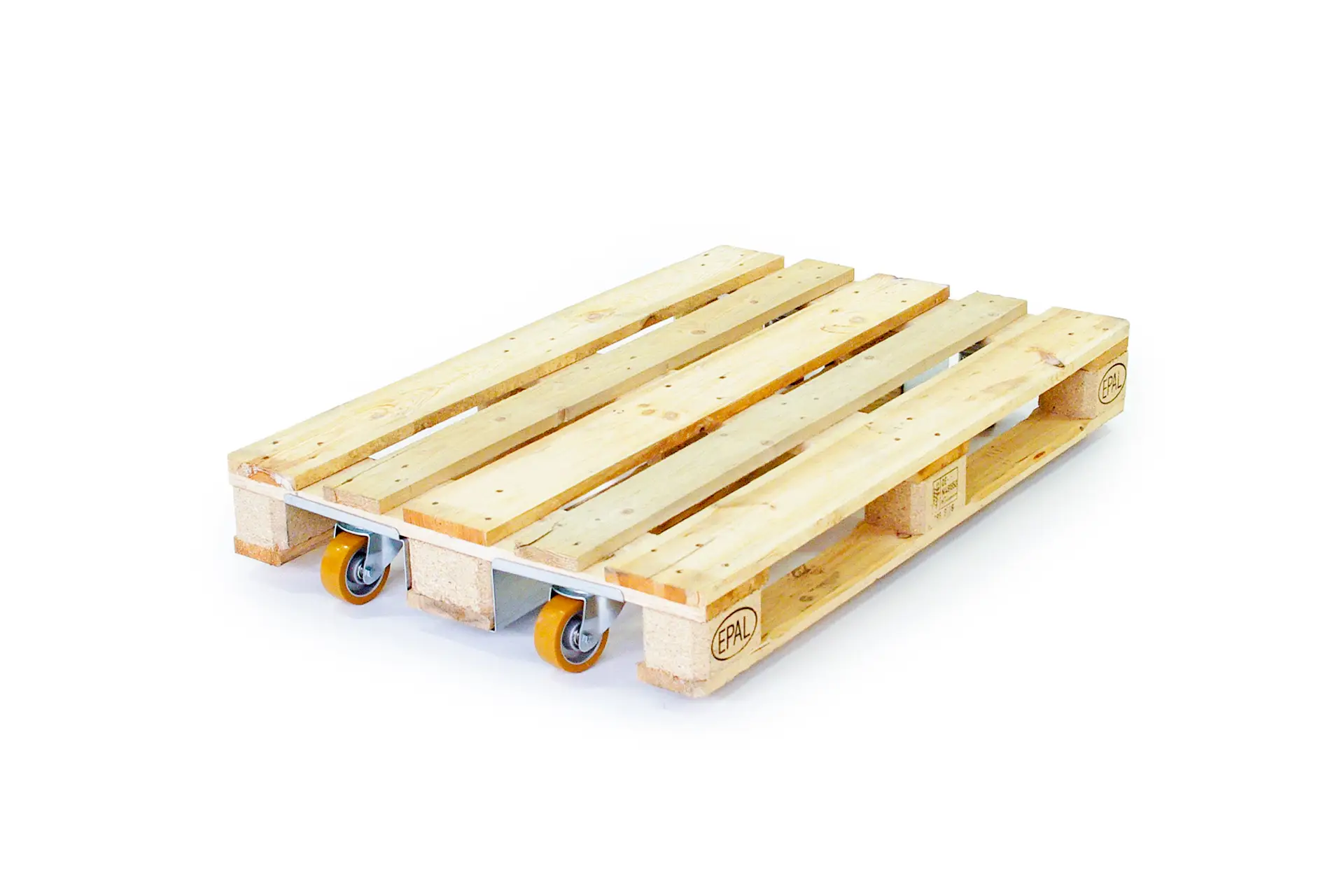 Robuste Holzpalette mit Rollen für den flexiblen Warentransport im Lager und Einzelhandel. Perfekte Lösung für schnelles und einfaches Handling von Waren.